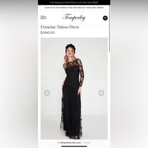 NEW WITH TAG. Temperley London Francine Gown black lace floor length sheer